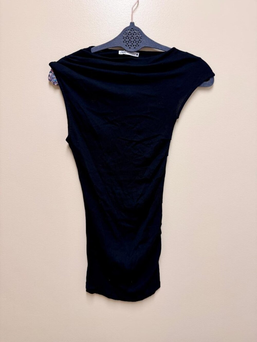 Zara Black Draped Sheer Lightweight Top Size S